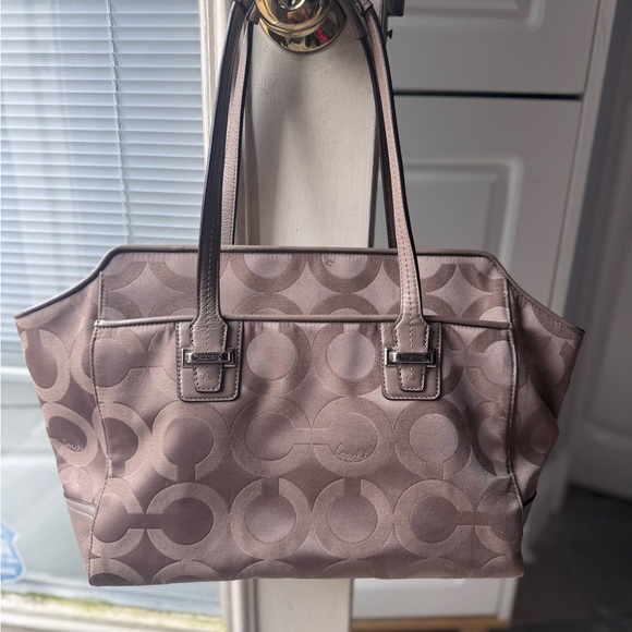 Coach brown Taupe Signature Jacquard Tote with Brown Trim - Picture 4 of 4